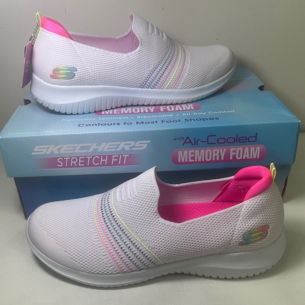 Skechers Women's On The Go Flex Serene White Rainbow Slip On Sneakers Size 9
